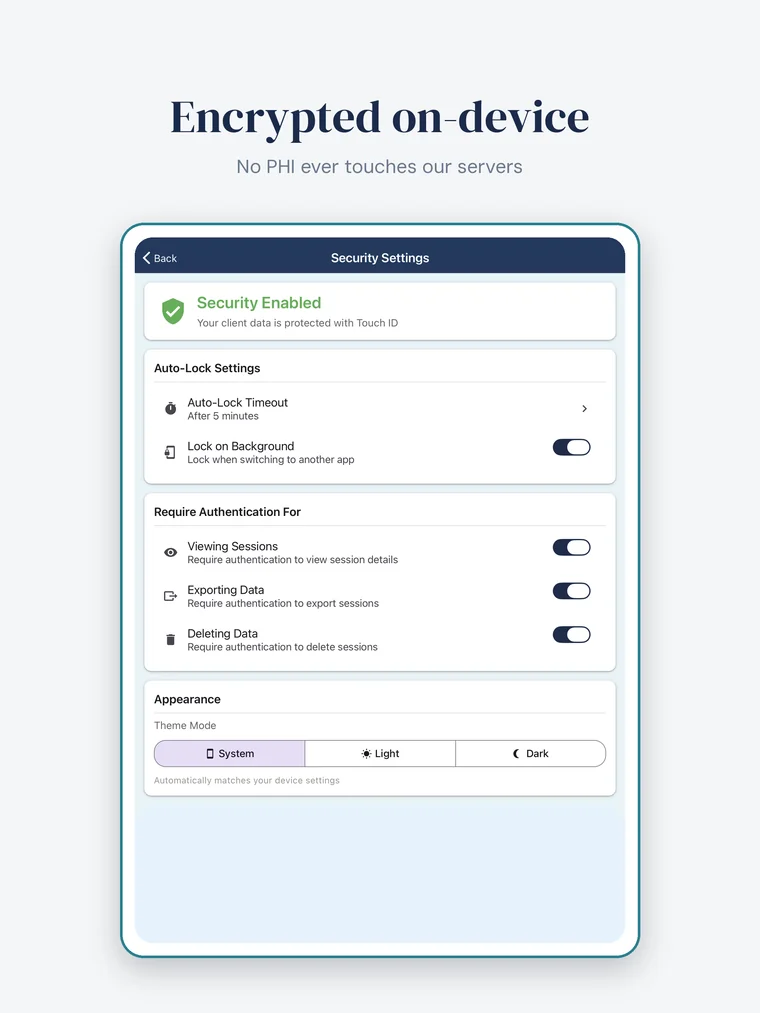 HIPAA-aware security settings